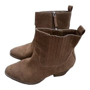 Brown Faux Suede Leather Cowgirl Boots Heeled Size 8.5 Western Chic Autumn